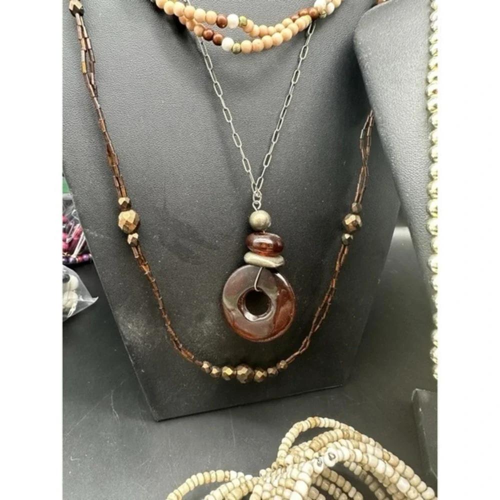 Vintage Lot Necklaces Robert Rose‎ Wood Boho Ethnic Stone Beaded Bronze Tone